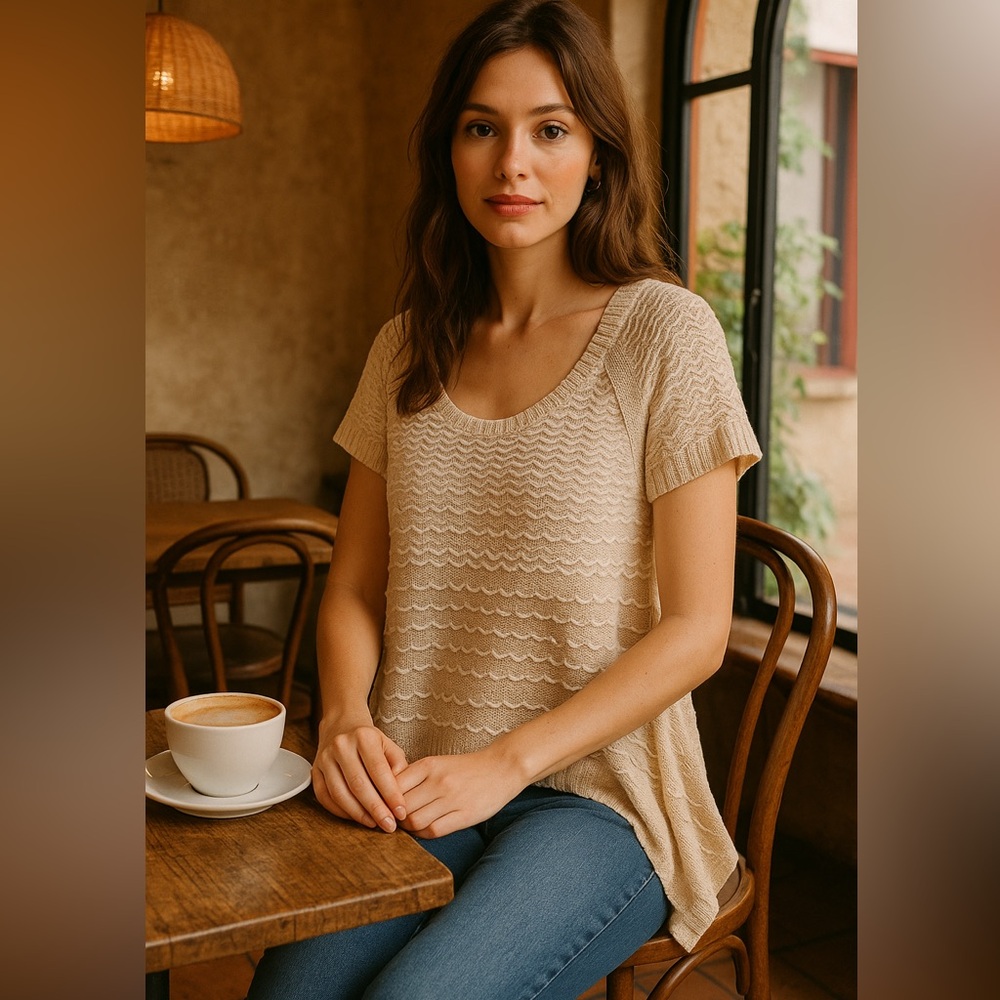 Anthropologie Cream Scoop Neck Sweater M